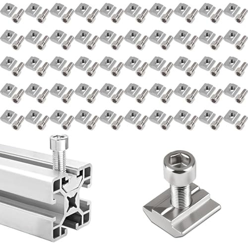 YOYEAH 50 Stück Nutensteine M5 Set, Kohlenstoffstahl T-Nut Mutter M5, T Nutensteine M5 und Innensechskantschrauben, Kompatibel mit Aluminiumprofilen (M8-10 Stück)