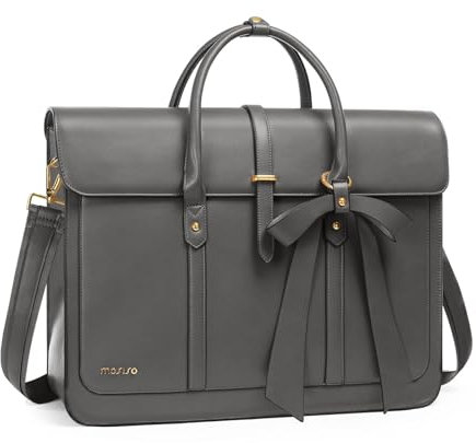 MOSISO Laptop Bolsa para Mujeres, 13-13,3 Inch Cuero PU Portátil Bolso Hombro Convertible a Mochila, 14 Pulgadas Messenger Bolso Trabajo Casual Maletín Viaje Computer Bolsa con Bowknot,Gris