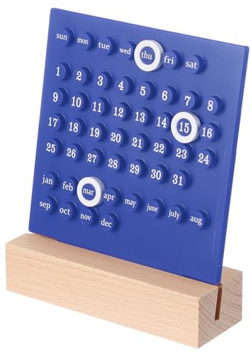 PATIKIL Holz Perpetual Kalender, Desktop Acryl Kalenderständer Holz Monat Woche Datum Anzge für Schrbtisch Laden Büro Haus Dekoration, Blau