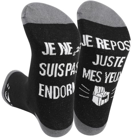 DPKOW Chaussettes Homme Humour, Idee Cadeau Original, Coton, Je Ne Suis Pas Endormi Je Repose Juste Mes Yeux