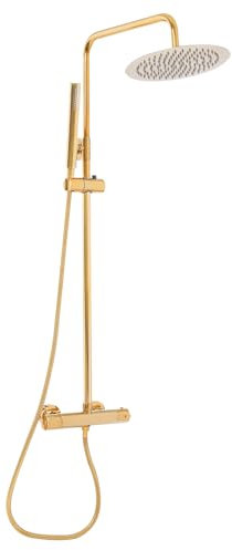 Regendusche Duschsystem aus Kupfer und Edelstahl mit Thermostat, Duscharmatur Komplettset Set Ohne Armatur mit Handbrause, Höhenverstellbar Duschgarnitur Duschsäule Rund Kopfbrause