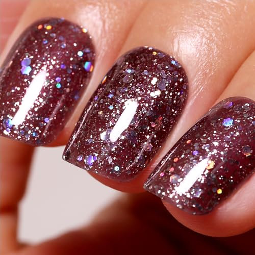 Ozzeal Glitter Gel Polish, Brown Iridescent Glitter Gel Nail Polish Sparkle Shimmer Gel Glitter Nail Polish Autumn Winter Rainbow Soak off LED UV Gel Nail Polish for Art DIY Manicure 15ML