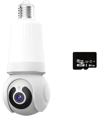 Security Camera Outdoor Indoor Bulb IP Camera Full Color Night Vision Automatic Track Smart CCTV Wireless Security Monitor With E27 Holder Surveillance CCTV Waterproof Camera(1MP Add 64G Card)