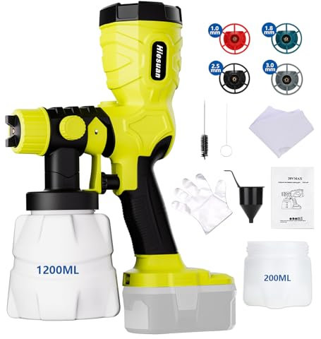 Paint Sprayer for Ryobi 18V Battery, 2 Containers, Easy to Clean, Spray Paint Gun for Furniture Cabinets Fence Walls Door Garden Chairs(No Battery)