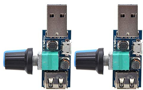 2 Stück USB Drehzahlregler 5V, Stufenloser Lüfter Geschwindigkeitsregler mit Schalter, Einstellbarer DC Lüfterregler 2,5V-8V Ausgang, Aluminium Lüfter Controller für PC Büro Zuhause