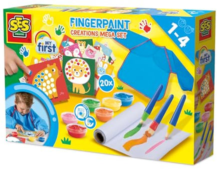 SES Creative 14445 Mon Premier - Peinture au Doigt - Kit pour Enfants dès 1 an - Inclut peintures et Cartes à colorier - Idéal pour Les Petits Artistes