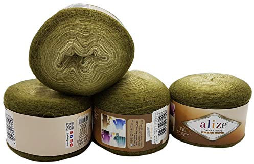 Angora gold Ombre 4 x 150 g Ilkadim Export Strickwolle Farbverlauf, 600 Gramm Strickgarn mit 20% Wolle-Anteil, Farbverlufswolle (grün 7355)