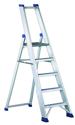Svelt Scala Professionale in Alluminio con Piattaforma e Parapetto – Gradini Antisdrucciolo, Larghezza Maggiorata, Schienale Rinforzato e Doppio Sistema Antiapertura (5 Gradini)