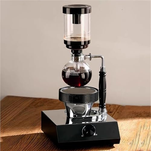 SUCRFXJ Electric Vacuum Coffee Maker, Coffee Brewer Pot with Halogen Lamp Heater, Filter Coffee Machines, Vacuum Glass Siphon Pot with Adjustment Temperature, for Office, Kitchen, Home(Black)