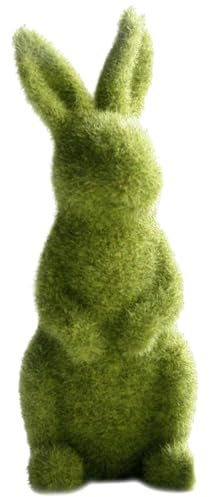 Licsaliwe Statue d'animaux affluée, Figure de Lapin de Support résine Gazon Artificiel, décoration Pierres couvertes Faux Vert pour Jardin