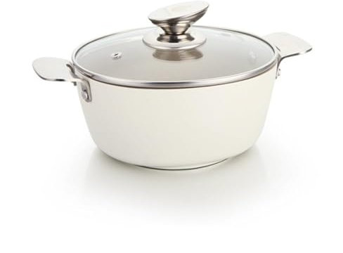 Stock Pot Cooking Pot Dual Heat-Resistant Handles Stockpots with Lid, Modern Aluminum Kitchen Stock Pot, Induction Pot, Cookware Pot, Cooking Pot, Crock Pot,White
