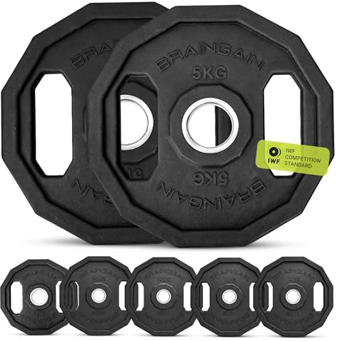 BRAINGAIN Olympic Bumper Plates PAIR 5kg 10kg 15kg 20kg 25kg 100kg 150kg 2 Solid Rubber Weight Plates for Barbell Strength Training and Weight Lifting