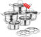 Juego de ollas de acero inoxidable, juego de ollas grandes para inducción, ollas con tapa de cristal y cacerola, 12 piezas, juego de ollas aptas para todo tipo de cocinas (plata M)