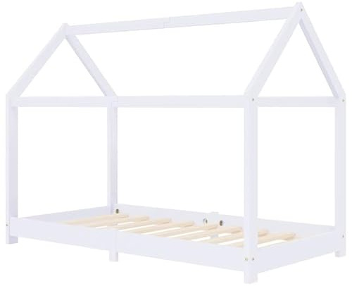Eleganz Kinder-Bettgestell Weiß aus Massivholz Kiefer 70 x 140 cm - Robustes Babybett mit Sperrholz-Lattenrost für sicheres und gesundes Schlafen