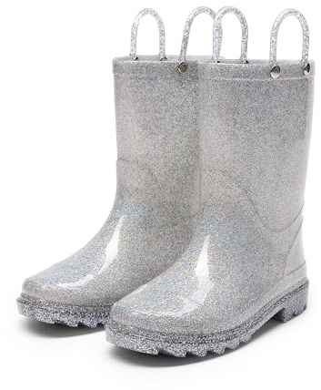 DREAM PAIRS Stivali Pioggia Bambini Iridescenti,Argento,33.5