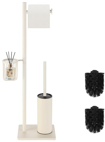 DAZI Klobürste mit Toilettenpapierhalter Set und praktischem Aufbewahrungskorb, WC-Bürste freistehend Edelstahl, 3-in-1 Wc-Garnitur im minimalistischen und platzsparenden Design (Weiß)