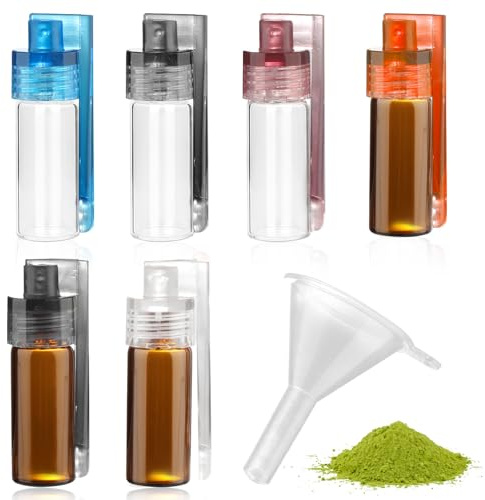 Aihoom 6 Pcs Spice Powder Tool Set with Funnel, Portable Snuff Vial Kit, Small Glass Containers for Spice, Powder, Travel, Portable Storage Bottles, Mini Dispenser for Essential, Waterproof & Durable