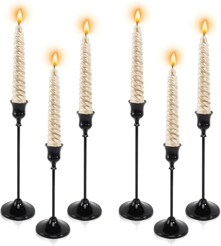 Kerzenständer Schwarz 6 Set, Stabkerzenhalter Schwarz Kerzenständer Stabkerzen Vintage Kerzenhalter Stand Kerzenhalter Schwarz für Weihnachten Deko Tisch Wohnzimmer, Geburtstagsessen, Jubiläum
