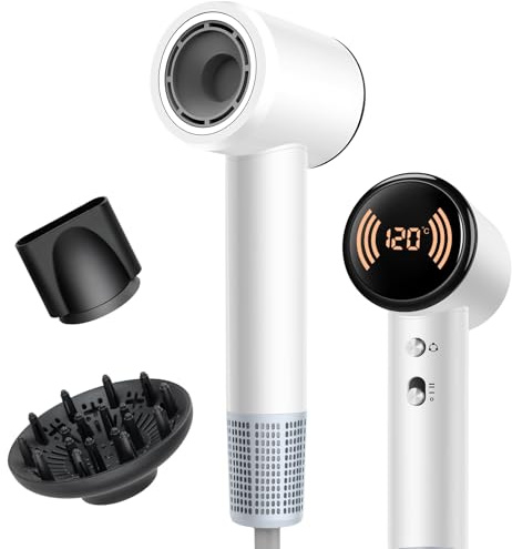 Hair Dryer with Diffuser, Ionic Travel Hairdryer with 110,000 RPM High-Speed Motor for Fast Drying, 1600W Lightweight Blow Dryer with Concentrator for Women Men, Professional Salon Home