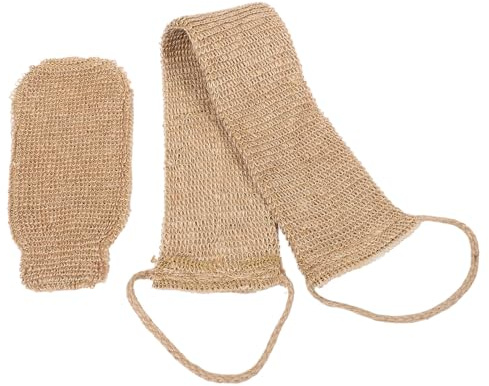 Angoily 2 Stück Peeling Duschset Rückenreiniger mit Sisal Badehandschuh und Langem Peeling Badestreifen Sanftes Körperpeeling für Damen und Herren Flexibel Einsetzbar für Zuhause und