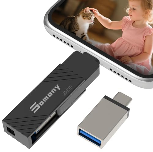 Somony Cle USB 256 Go, Clé USB 4 en 1 pour iOS/Android/Pad/Type C/PC/Mac, Cle USB C 3.0 Flash Drive Transfert Grande Vitesse, Clef Mémoire Externe pour Stockage Photos, Vidéos, Fichiers, Noir