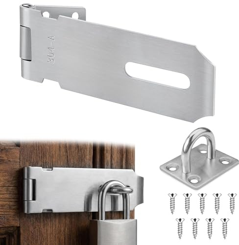 LEOUEANR Vorhängeschloss, Türriegel und Riegelschloss, Edelstahl, 10,2 cm, faltbar, für Tor, Fenster, Schrank (Silber)