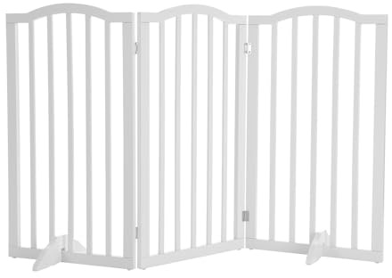 Home Nature Freistehende Baby- & Haustiergitter aus MDF, Hunde- und Katzengitter für Türen, Treppenschutzgitter für Welpen, Faltbare Sicherheitsgitter (Weiß, 3 Platten - 139cm Breit)