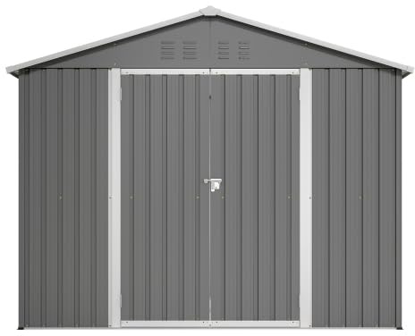 Abri de Jardin avec Toit en appentis, Remise métallique de 230x180 cm, Remise pour Outils en métal avec Fond, abris de Jardin en Acier résistant aux intempéries avec Porte et Ventilation, pour vélos