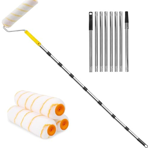 Paint Roller with Extended Detachable Thickened Pole, 6.8FT Household Wall Painting Tool with 3 Quality Brush Head for Home Painting Walls and Ceiling
