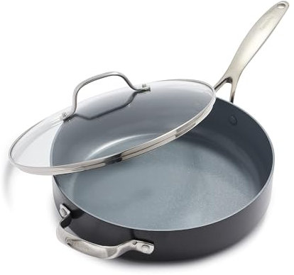 GreenPan Valencia Pro Harteloxierte Gesunde Keramik Antihaft 28 cm/4,2 Liter Schmorpfanne mit Deckel, PFAS-frei, Induktion, spülmaschinenfest, Backofenfest, Grau