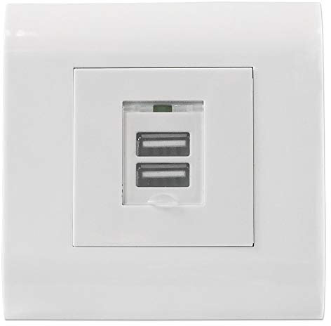 INTELLINET USB-A Wandsteckdose - Unterputz Steckdose mit zwei Ports USB Type-A Anschlüssen, Schoku, flammhemmender Kunststoff - Weiß (80 x 80mm), 772211