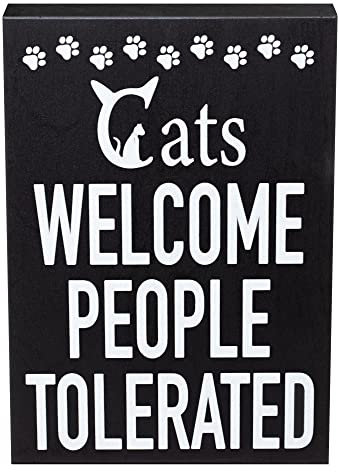 JennyGems Cat Owner Gift, Funny Cat Signs Funny Cat Gifts, Cats Welcome People Tolerated, Cat Signs for Cat Lovers, Cat Decor, Cat Sign, Best Cat Mom Gifts, Cat Desk Decor, Made in USA