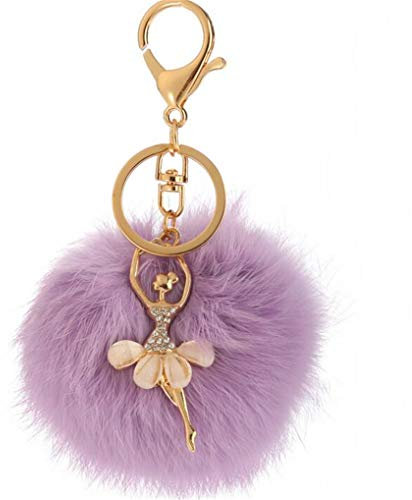 Schlüsselanhänger plüsch Ball glänzend Tänzerin Strass Taschenanhänger Elegant Autoschlüssel Plüsch-Kugel Anhänger Pompom Weich Schlüsselring Dekor bommel Keychain Handtaschenanhänger (Hell Violet)