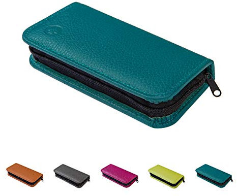 Homöopathische Taschenapotheke für Globuli, leer, Globuli-Tasche für 24 Globuli-Röhrchen (Glas), handgemacht aus echtem Leder (petrol-blau)
