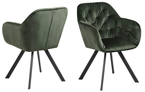 AC Design Furniture Kerstin Drehbarer Esszimmerstuhl mit Armlehnen in Waldgrün, Polsterstuhl in Samtstoff mit Schwarzen Beinen, B: 57,5 x H: 81,5 x T: 61,5 cm