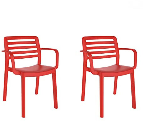 GARBAR Wind Set 2 Silla con Brazos Interior, Exterior | jardín, terraza, balcón, Salon, Cocina, Comedor | diseño, Ligero, apilable | Rojo