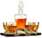 Whiskey Decanter & Glasses Crystal Set, Italian Crafted 5 Piece European Style Wine & Whiskey 855ml, With Wood Sophisticated Tray Set - Spirits, Scotch, & Bourbon Whiskey Glassware