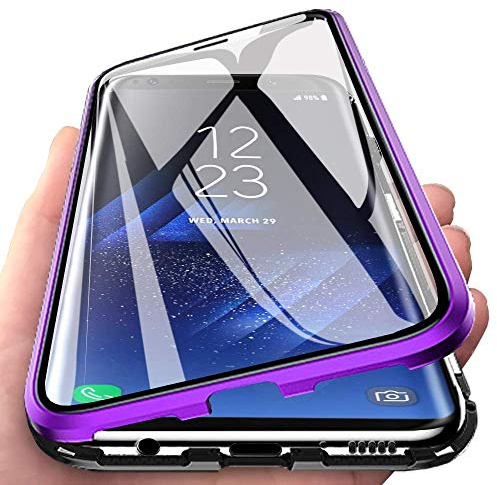 Magnetische Schutzhülle für Huawei P40 Lite, 360 Grad Full Body Transparent gehärtetes Glas + Aluminium Metal Bumper mit magnetischer Absorption Hülle für Huawei P40 Lite, Violett