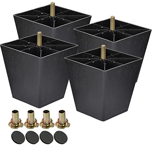 Btowin 4 inch Plastic Furniture Legs, 4Pcs Modern Tapered Pyramid DIY Furniture Replacement Feet with Threaded M8 (Metric 8mm) Hanger Bolts & Mounting Plate for Sofa TV Stand Ottoman Couch Cabinet