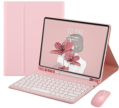 YEEHi Keyboard Case Mouse for iPad Mini A17 Pro 2024/ iPad Mini 6th Generation 2021 Case with Cute Round Key Bluetooth Detachable Color Keyboard Cover with Pencil Holder (Pink)