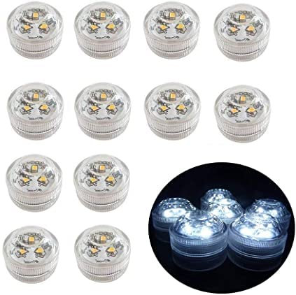 Afoosoo 12pcs Flameless LED Tea Light Candles Battery Operated Waterproof Submersible Decorative Lights for Christmas Wedding Centerpiece Halloween Party Lights (White Color)