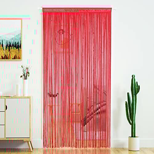 YaoYue Fransenvorhänge mit Perlen für Türen, Quasten, Perlen, hängende Fransen, Hippie-Stil, Raumteiler, für Fenster, Flur, Eingang, Wandschrank, Schlafzimmer, Privatsphäre, als Dekor, Weinrot, 100 x