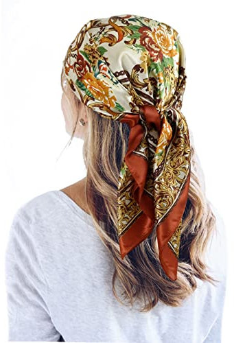 QBSM 35'' Satin Seidentuch – Großes Quadratisches Kopftuch für Frauen, Seidenschal für Haar, Schlaf & Hals (90x90cm)