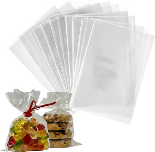DNT 200 Cellophantüten klar 10x15 cm Klarsichttüten aus Cellophan transparent Geschenktüten gut für Gebäck Kekse Süßigkeiten Desserts Mitgebsel Kindergeburtstag, Zellophanbeutel tüten OPP 30mµ