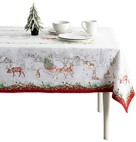 Maison d' Hermine Christmas Tradition 100% Baumwolle Tischdecke für Küche | Abendessen | Tischplatte | Dekoration Parteien | Hochzeiten | Thanksgiving/Weihnachten (140cm x 180cm)