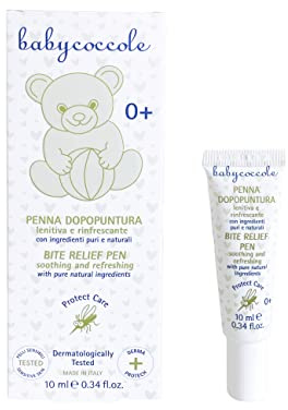Babycoccole PENNA DOPO PUNTURA ZANZARE e INSETTI per bambini. Azione rapida, Lenitiva e Rinfrescante. Con Mandorle e Ulivo, Ingredienti Naturali. Dermatologicamente Testata per pelli sensibili - 10 ml