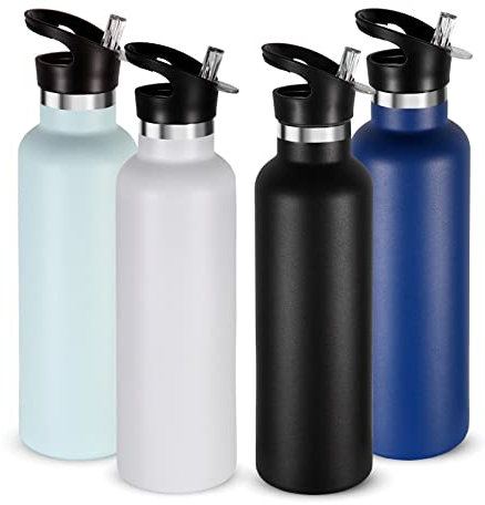 Volhoply 750ml Trinkflasche Edelstahl Vier Packungen,Doppelwandig Vakuum Isolierte Thermosflasche mit Strohhalm,Metall Water Bottle Thermobecher FüR kinder, Sport, Schule, Outdoor(Mischen,4 Set)