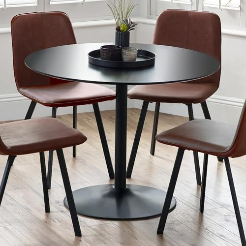 Julian Bowen Nero 100cm Round Table for 4, Black - H75 x W100 x D100cm | Modern Kitchen Table for Dining Room, 100cm Width, Seats up to 4 People