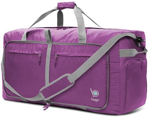 bago Reisetasche für Damen und Herren, 100 l, geräumig, große Reisetasche mit Schuhfach, Reisen Sie die Welt mit Stil und Komfort, langlebig, leicht und faltbar, violett, 100 l, Reisetasche