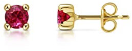 Amberta Allure Damen Ohrstecker aus 9K Gelbgold mit Synthetischen Edelsteinen: Im Labor Gezüchteter Rubin 4 mm Stein